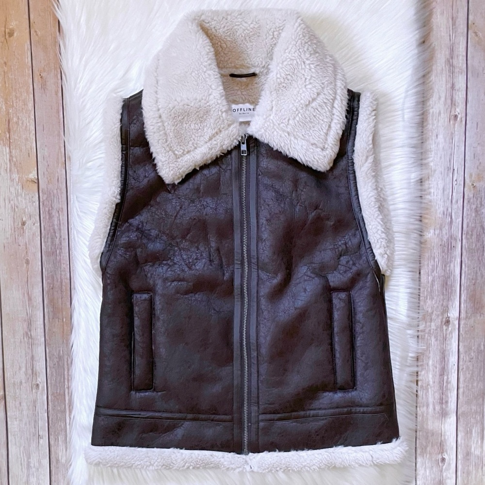 Offline By Aerie Faux Leather Sherpa Vest
